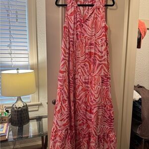 Entro Vibrant Pink and White Patterned Maxi Dress